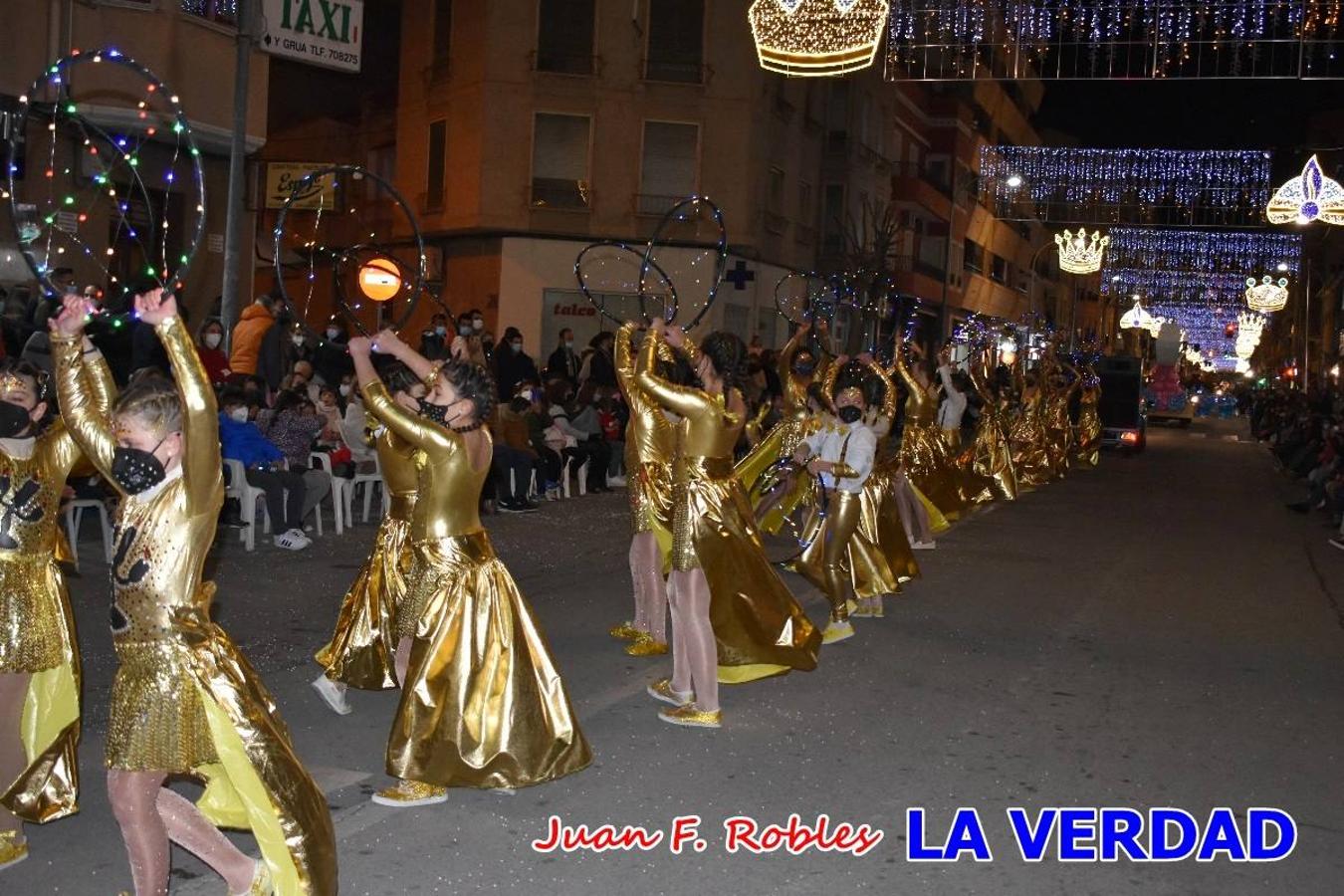 El Cortejo Real que precedía a las carrozas del Melchor, Gaspar y Baltasar, estaba compuesto por distintas carrozas, espectáculos musicales y personajes de fantasía. La Policía Local y el Cuerpo de Bomberos abrieron el recorrido, seguidos de Dafne Dance Academy, Goofy & Donald, Club Gymca VeraCruz, La Sirenita, Academia de Baile EDIG, Pinocho, Escuela de Baile de la Concejalía de Deportes, Las Mariposas, Escuela de Baile Ana, La Bella y la Bestia, la Guardia de Darth Vader y la Banda de Música La Compañía.