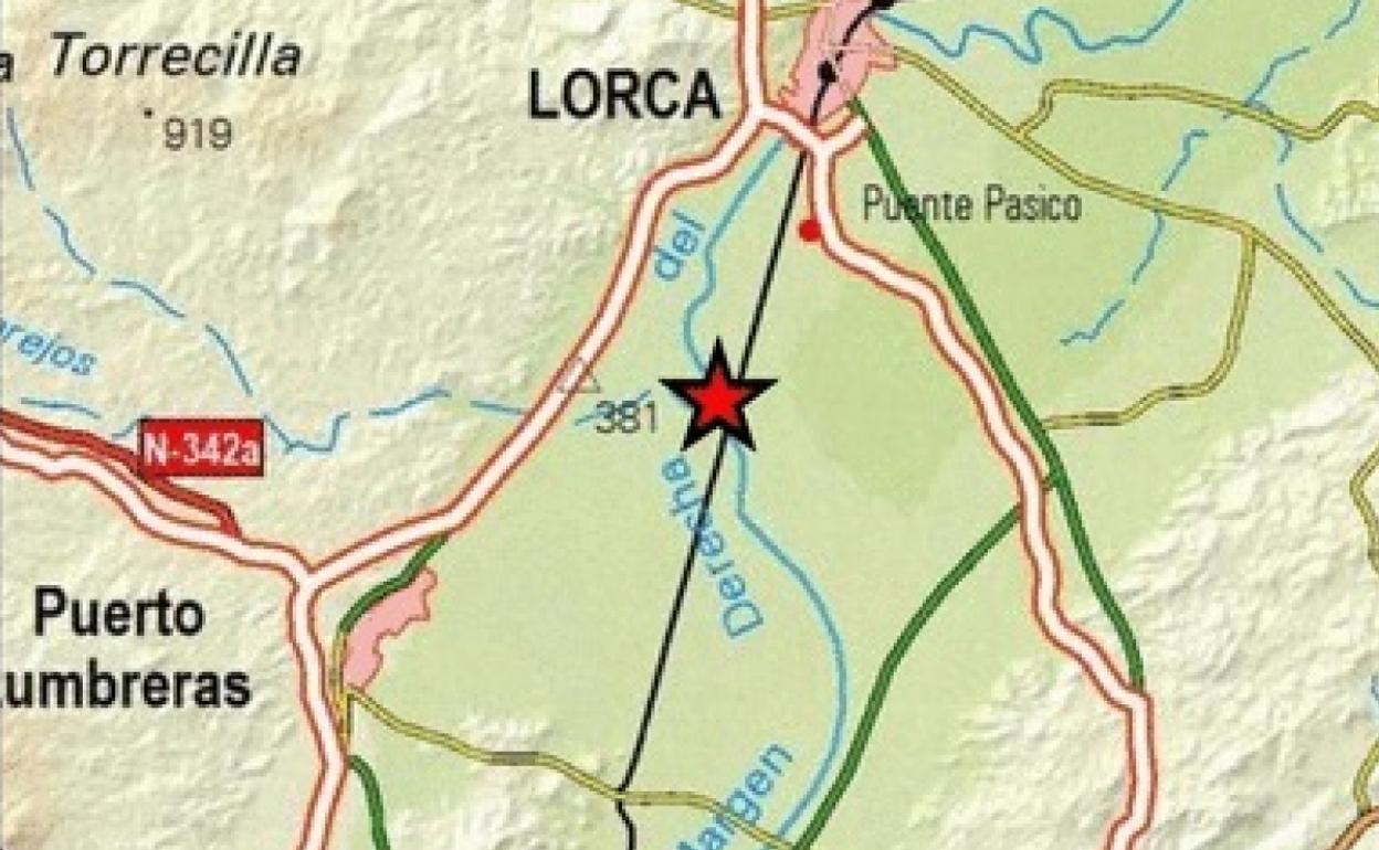 El epicentro del seísmo registrado durante la pasada madrugada en Lorca.