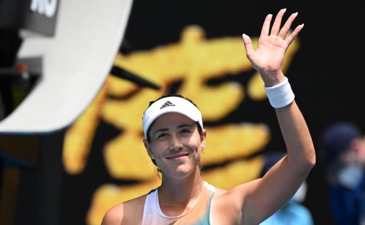 Garbiñe Muguruza, tras su victoria en primera ronda en Melbourne. 