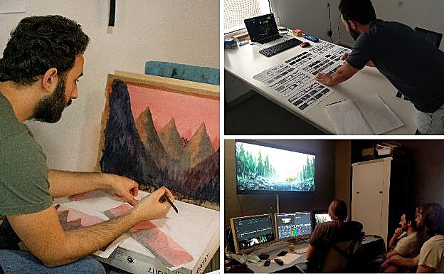 Imágenes de varias etapas del proceso de rodaje como la ilustración, el 'storyboard' y la fase digital.