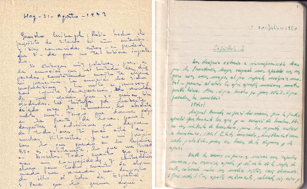 Carta de Mercedes Rodríguez a Miguel fechada el 31 de agosto de 1972. | Primer capítulo manuscrito de su obra inédita 'Prometeo encadenado'.