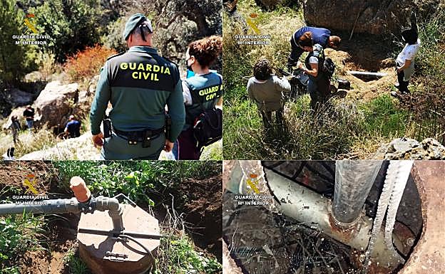 Agentes de la Benemérita trabajan en la rambla del Talayón.