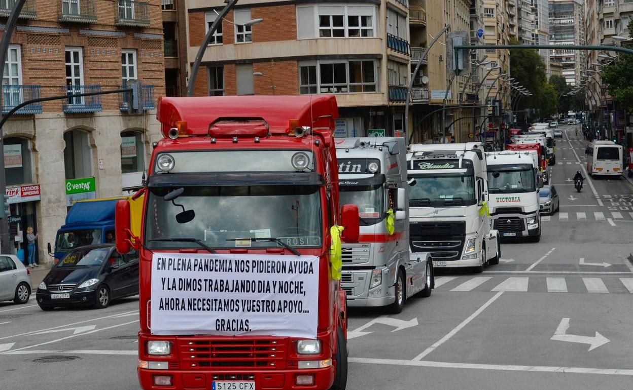 Protesta de transportistas en Murcia. 