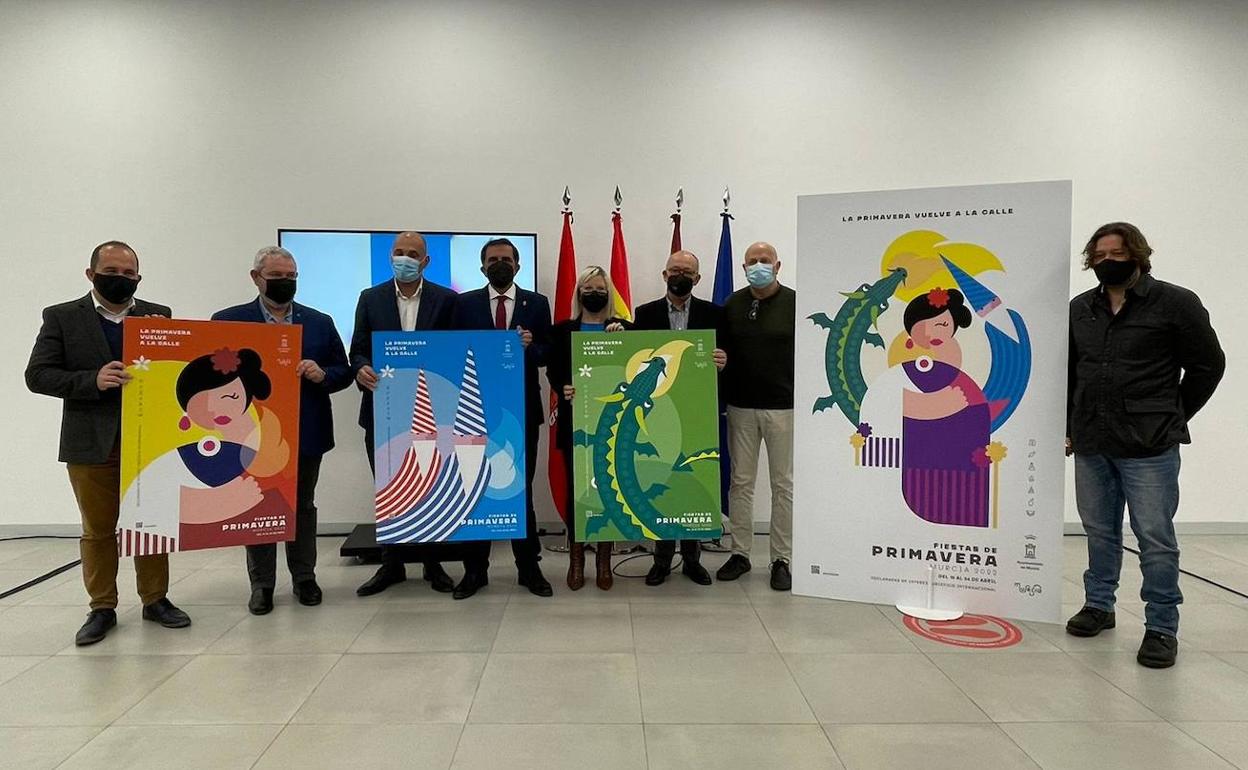 Presentación de los carteles de las Fiestas de Primavera. A la derecha, el diseño principal.
