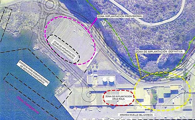 El parking donde están construyendo el CATE (izquierda) figura como Zona de Implantación de Servicios Portuarios. 