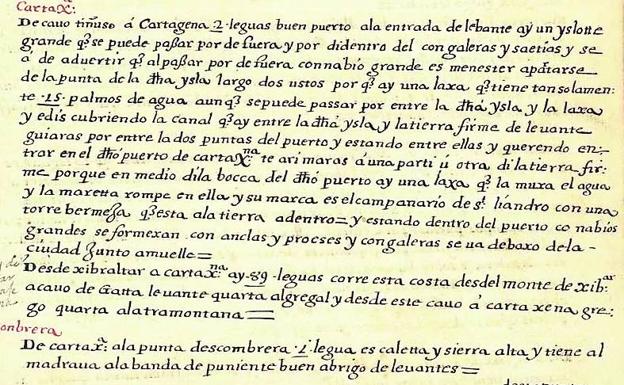 Un detalle del derrotero general del Mediterráneo de Alonso Contreras, «que me estudié a fondo y me permitió arrancar».