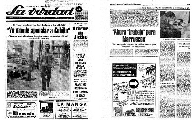 Ejemplares de LA VERDAD con algunas noticias sobre el militante y confidente sanjaviereño José Luis Espinosa Pardo.