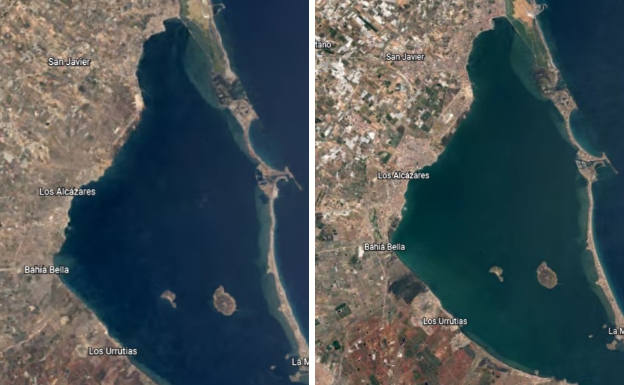 El Mar Menor en 1985 (izq.) y 2018 (derecha). 