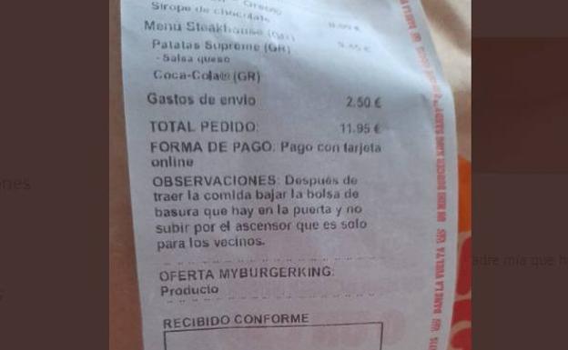 Un repartidor de comida denuncia la petición de un cliente y se hace viral en redes sociales