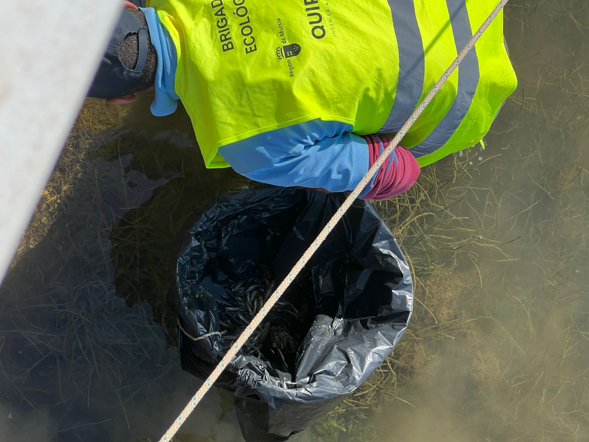 Un agente medioambiental junto a otro de la Guardia Civil, este miércoles, en Santiago de la Ribera.