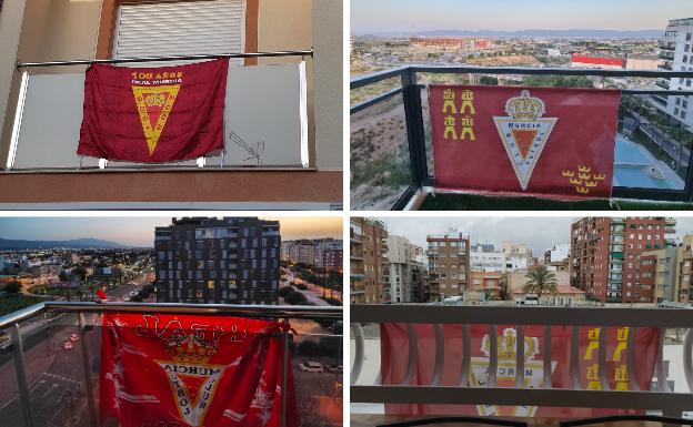 La afición del Real Murcia vuelve a mostrar los colores de su equipo, ilusionada con el 'playoff'. 