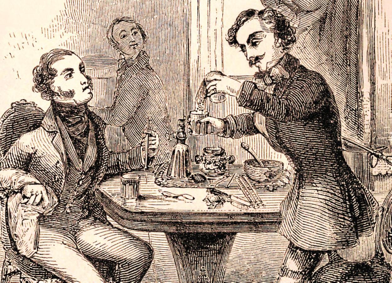 Ilustración de la preparación de un sherry-cobbler de la novela 'The upper ten thousand' (1852). 