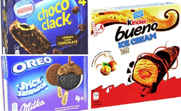 Choco Clack y Stick sandwich de Milka y Oreo y el Kinder Bueno ice cream bar, los peores helados según la OCU.