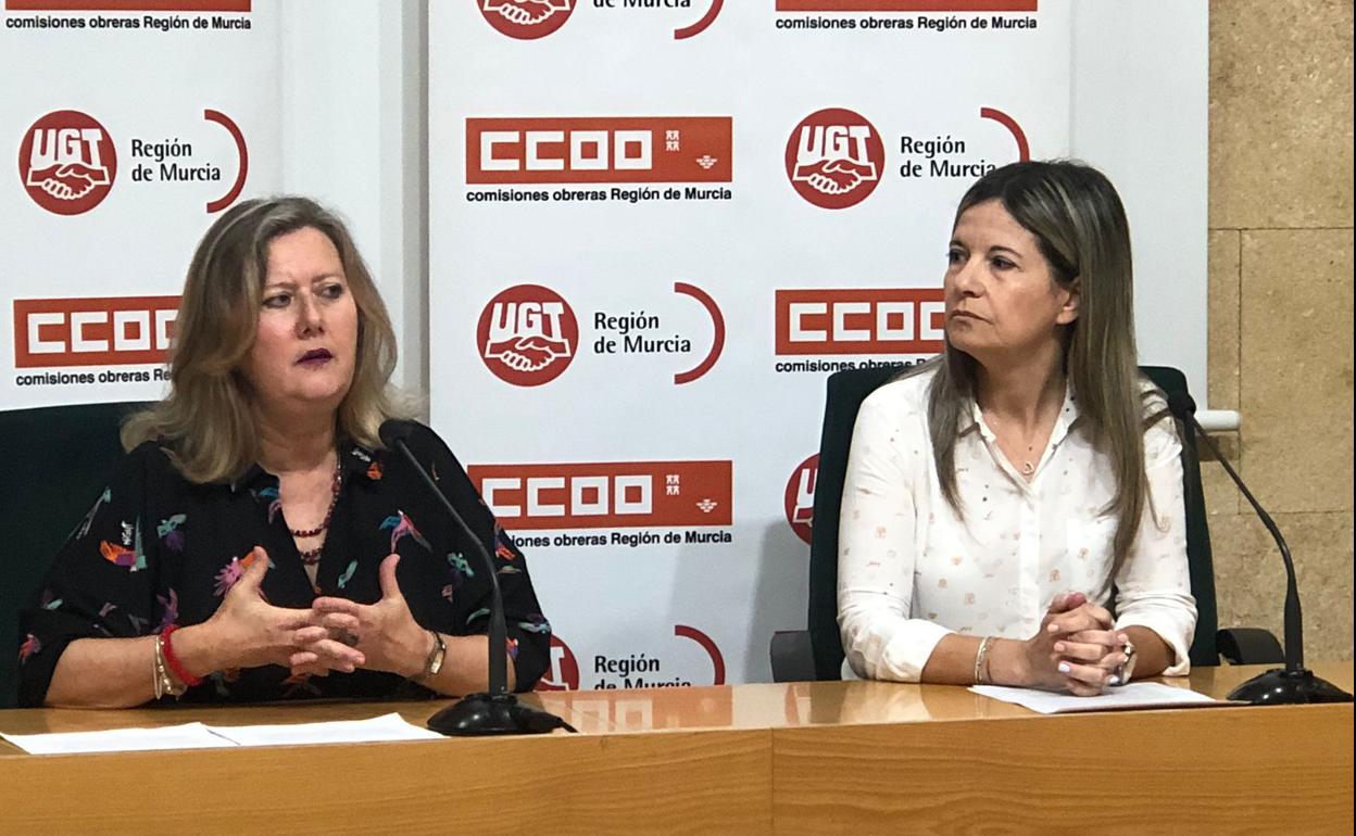 Anna Mellado (CC OO) y Ana Belén Barqueros (UGT), este miércoles.