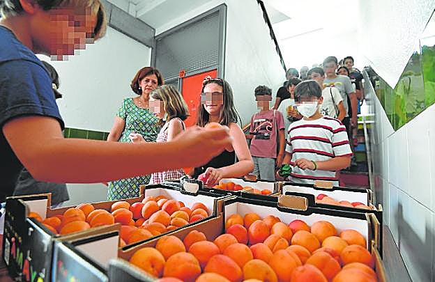 Un grupo de niños del colegio María Maroto de Murcia, ayer, durante el recreo. 