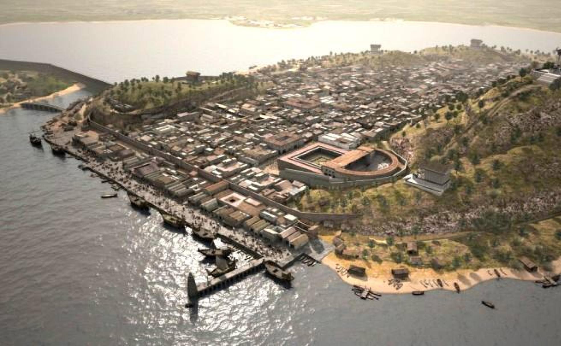Panorámica de la antigua Carthago Nova, tras su ocupación por los romanos, en el siglo III antes de Cristo. 