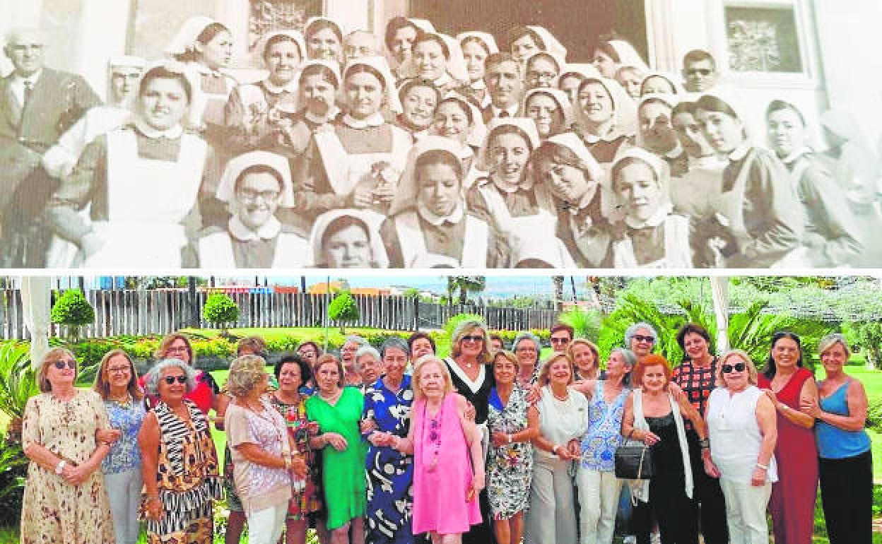 La primera promoción de ATS del Hospital Provincial, en 1972. | Las ATS de la primera promoción, esta semana en Murcia, durante la celebración del aniversario.