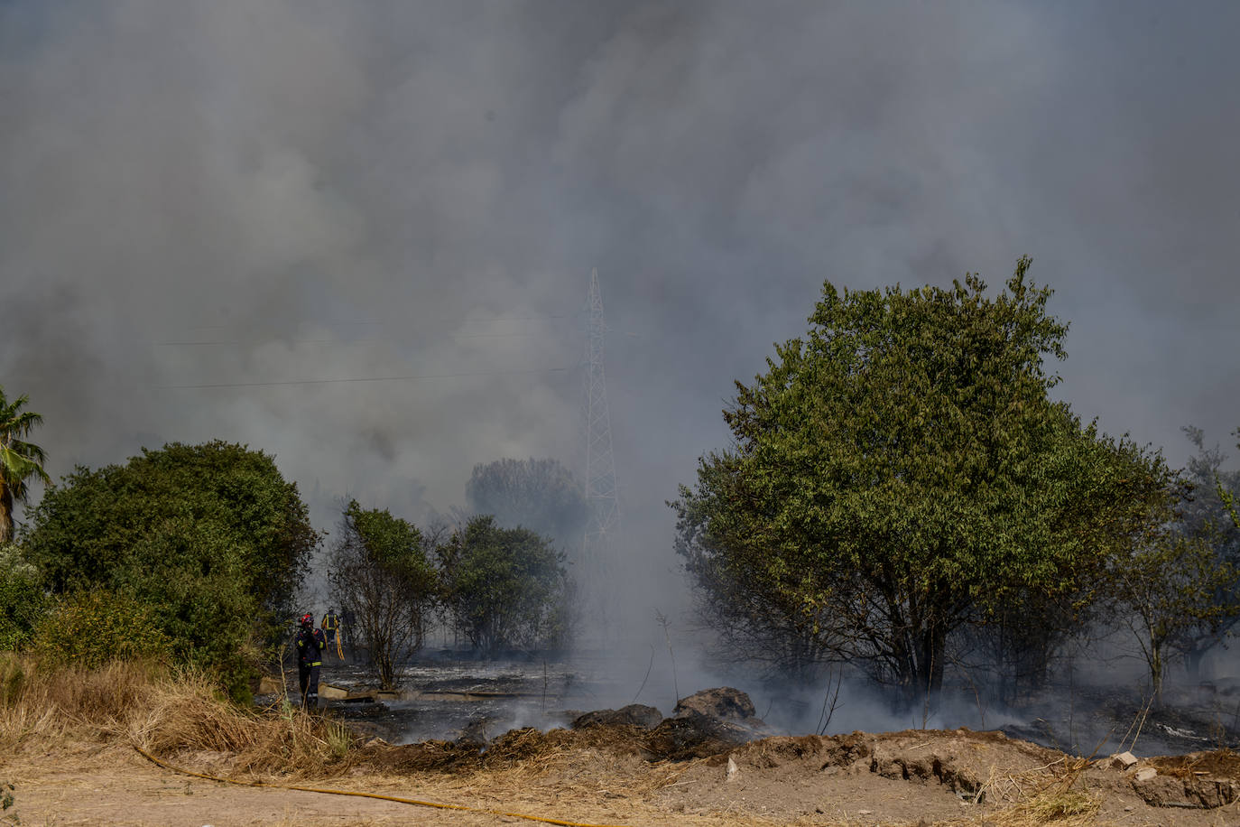 Fotos: Un incendio en un huerto se queda a las puertas del convento de Guadalupe
