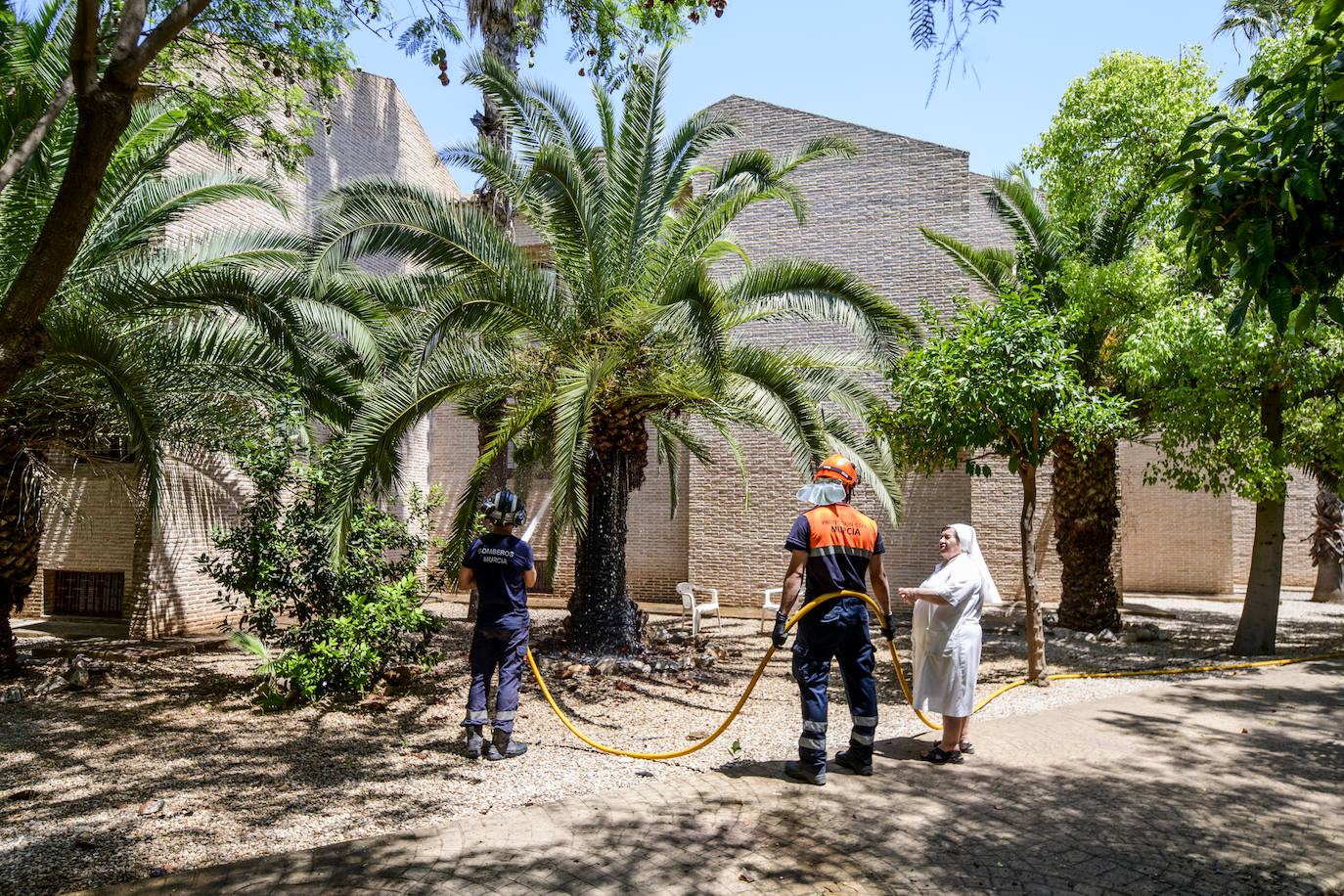 Fotos: Un incendio en un huerto se queda a las puertas del convento de Guadalupe
