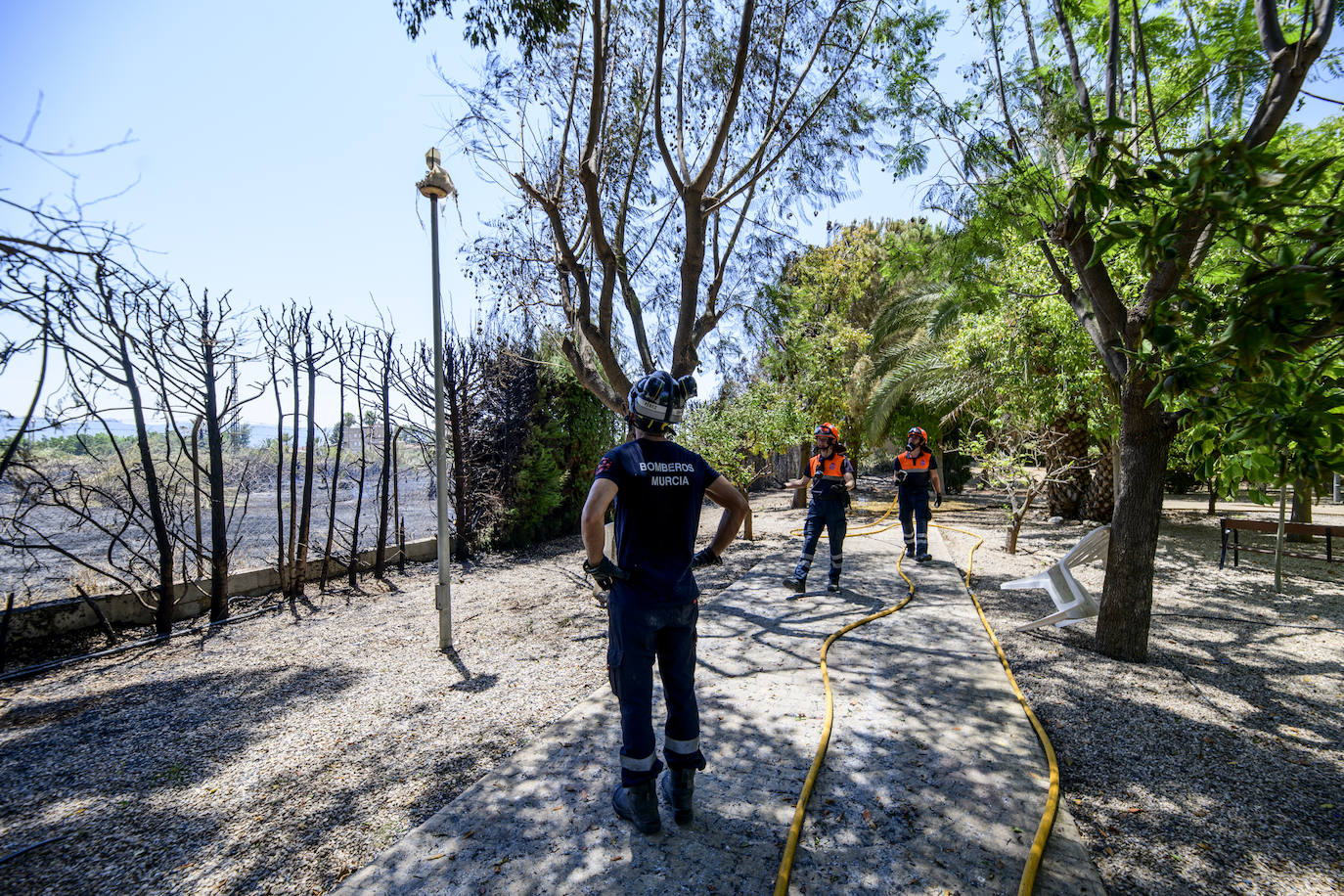 Fotos: Un incendio en un huerto se queda a las puertas del convento de Guadalupe