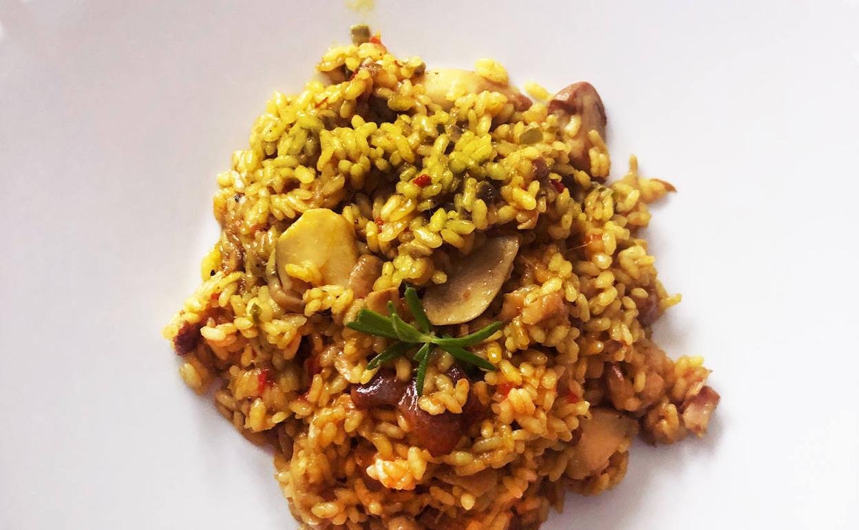 Arroz de verduras y pavo. 