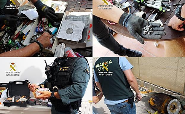 Imagen principal - Desmantelado un taller ilegal de explosivos y un campo de tiro en una finca de Campos del Río