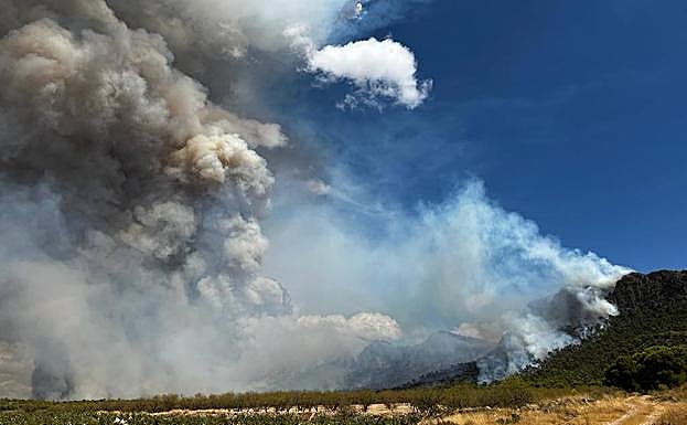 Vista del incendio de Jumilla desde Cieza.