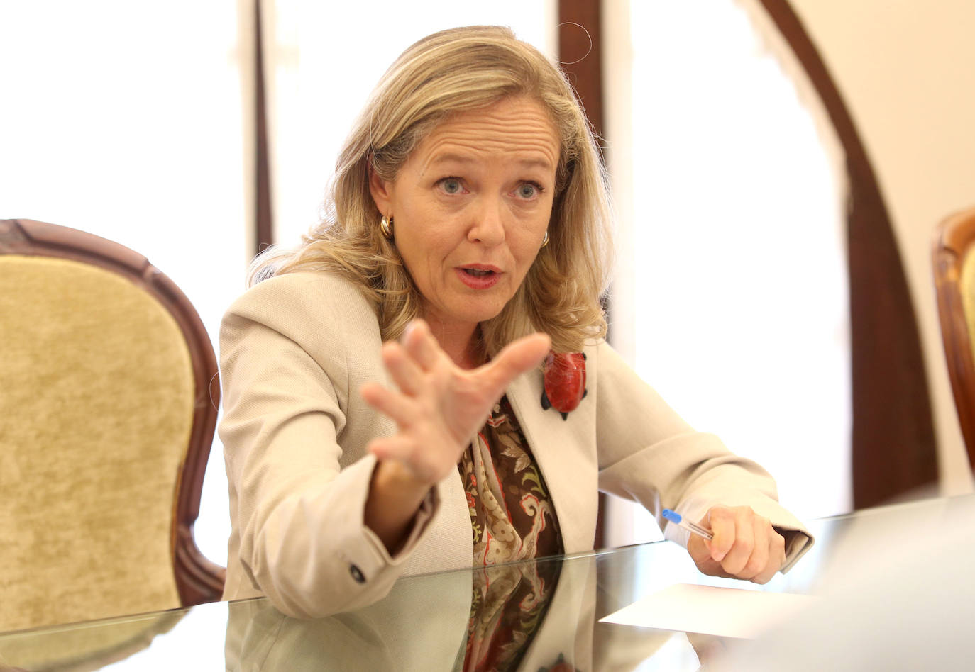 Nadia Calviño, el viernes en el Real Casino de Murcia, tras un almuerzo con el Círculo de Empresarios.