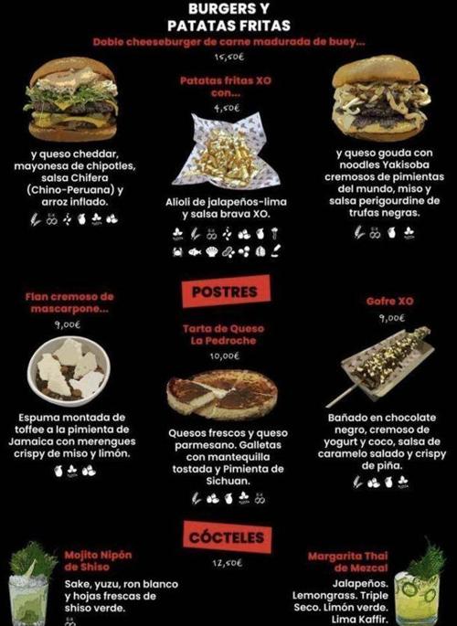 Menú del 'food truck' GoXO de Alicante.