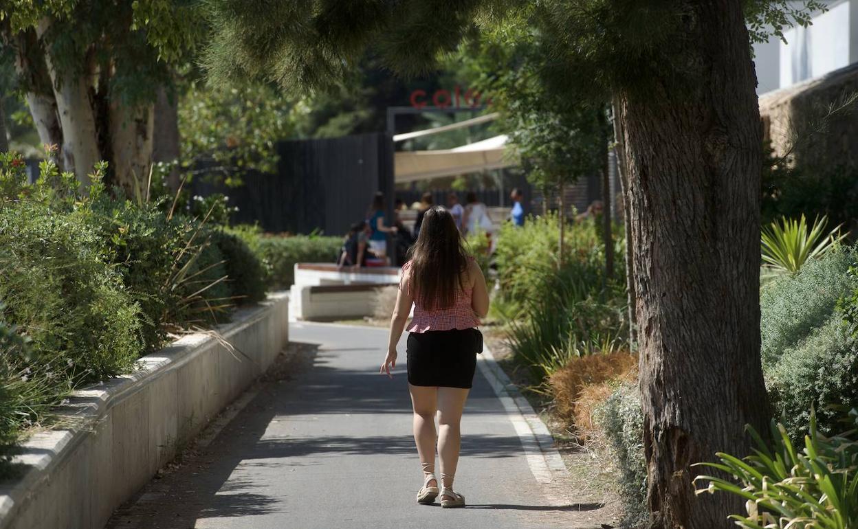 Una mujer camina por la mota del río, donde actuaba el presunto agresor sexual. 