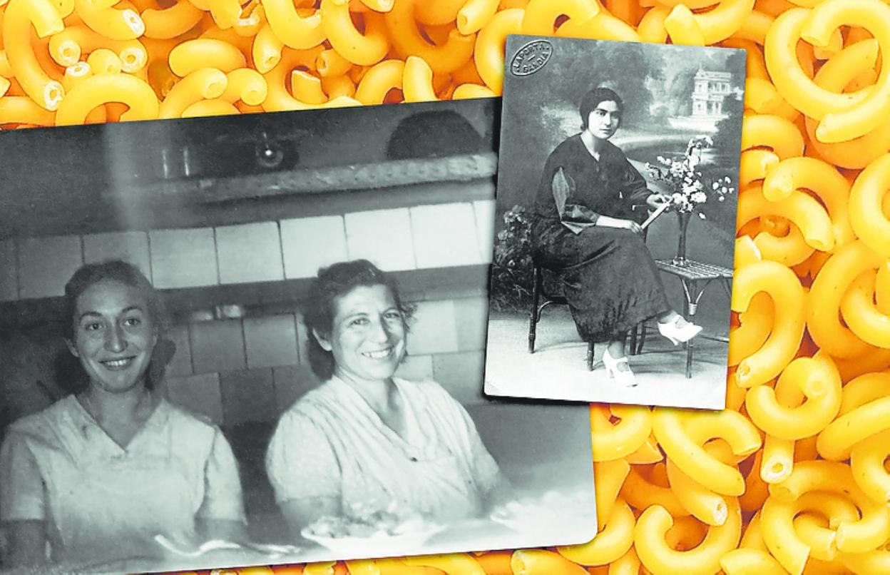 María Martínez de joven y con su hija Rosario Climent en la cocina de Casa Barrina. 