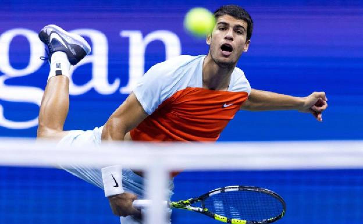 Carlos Alcaraz en una imagen de archivo en el encuentro frente a Tiafoe en el US Open.