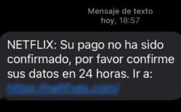 Otro ejemplo del SMS falso suplantando a Netflix.