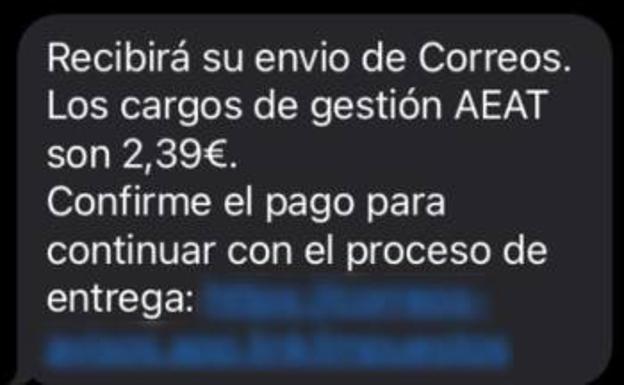 Uno de los SMS que están circulando y que suplantan a Correos. 