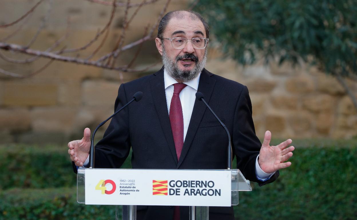 El presidente de Aragón, Javier Lambán, este miércoles en Alcañiz 