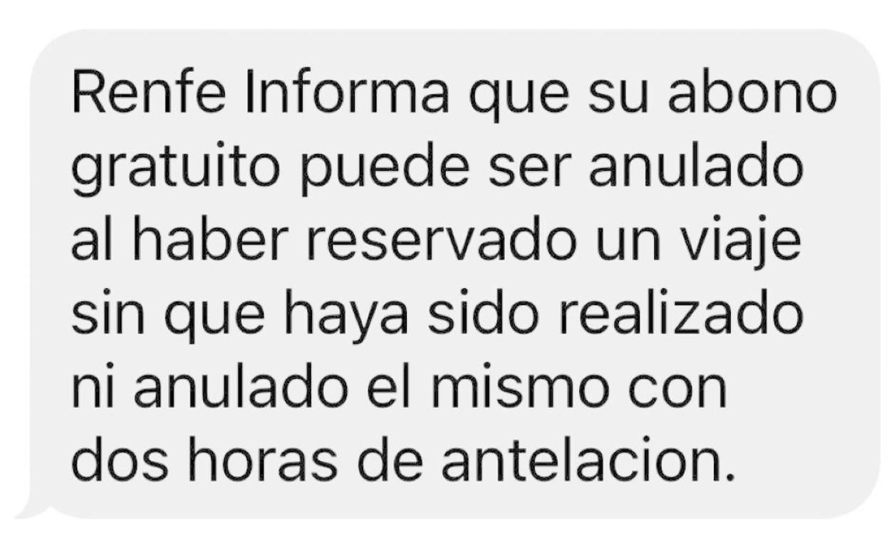 Mensaje que llegará a los usuarios que hayan hecho uso irregular del abono.