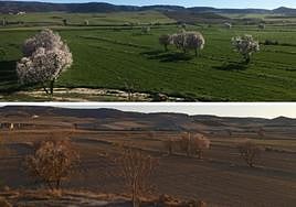 Imágenes de un paraje del Noroeste tomadas hace un año (arriba) y este jueves (abajo).