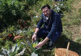 El cocinero David López Carreño, en su huerto ecológico, en la pedanía murciana de Casillas.