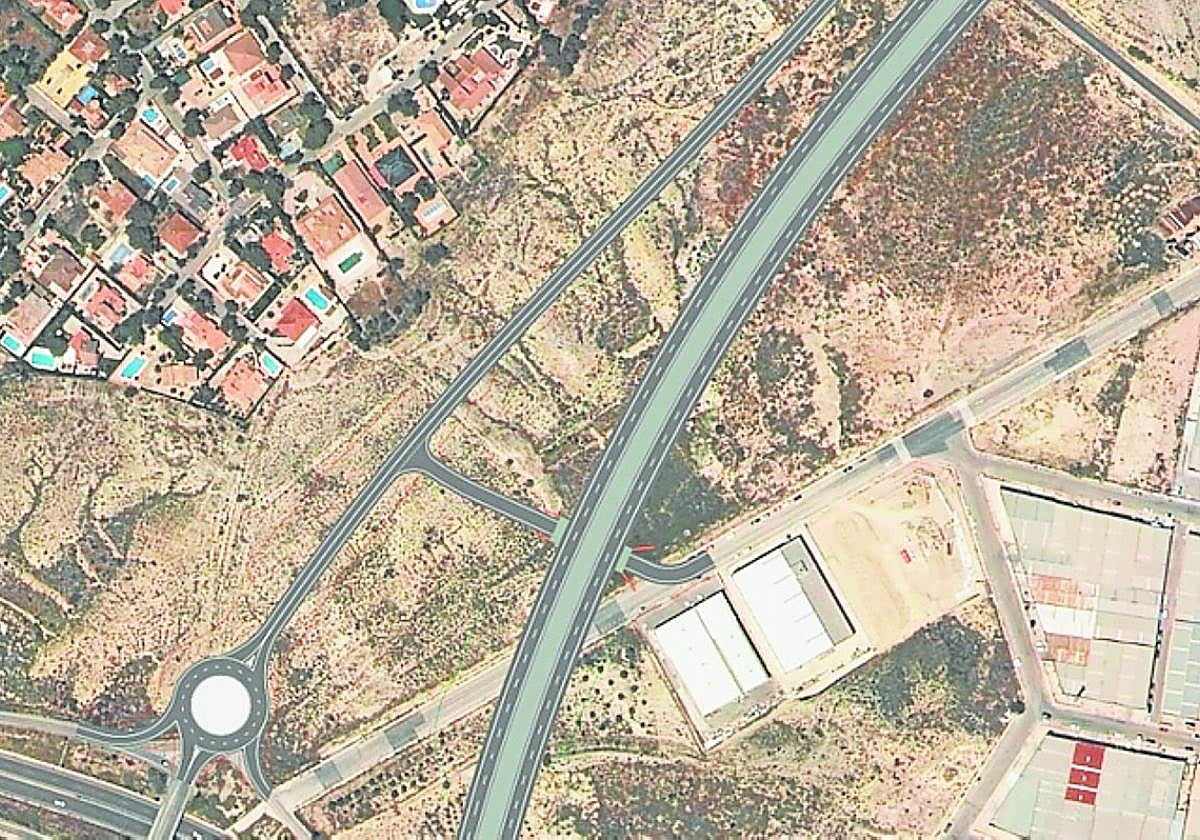 Recreación del paso de la nueva autovía junto al barrio.