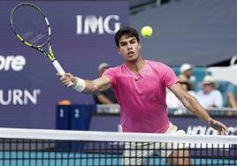 Carlos Alcaraz en el partido frente a Lajovic.