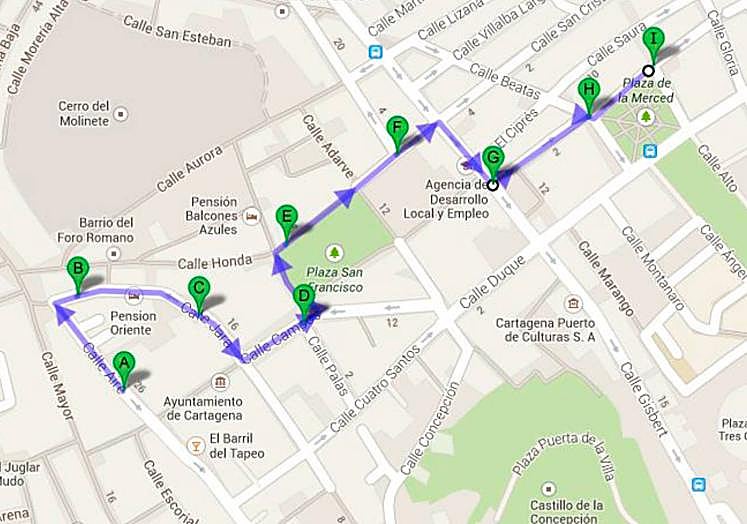 Mapa de la Procesión de la Santísima Virgen Dolorosa (Cofradía Marraja).