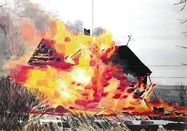 'El fuego'. Acrílico sobre papel encolado sobre madera.