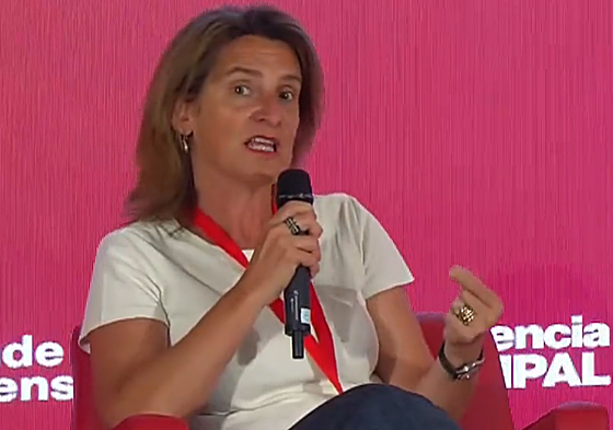Teresa Ribera, durante su participación en la Conferencia Municipal del PSOE que se celebra en Valencia.