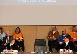 La rectora de la UPCT, Beatriz Miguel, y el de la UMU, José Luján, en la apertura del año académico.