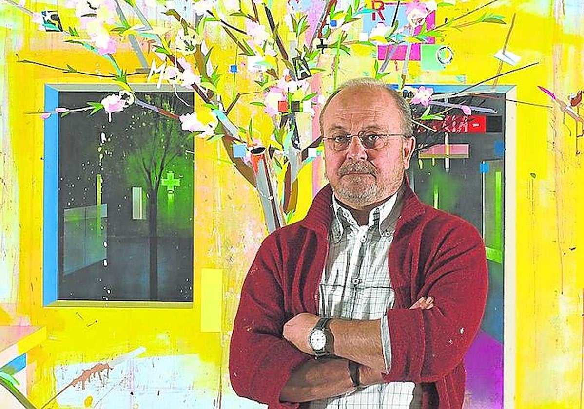 Alfonso Albacete en su estudio de Madrid con la obra 'Trampa 2'.