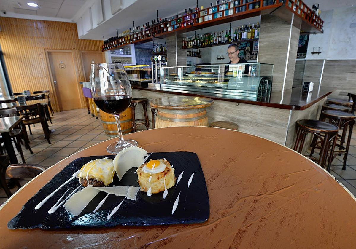 Delicia de patata con champiñón relleno de secreto ibérico.