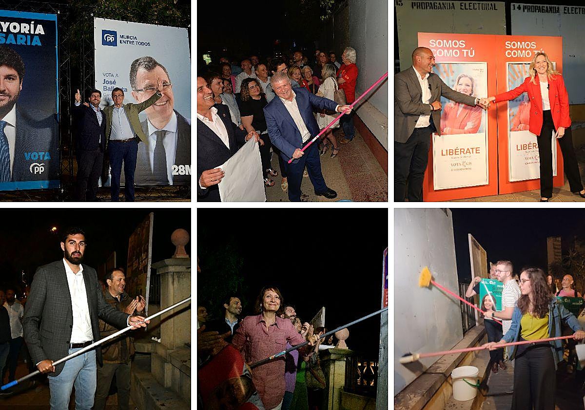 La pegada de carteles inaugura la campaña electoral en la Región de Murcia