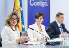 Teresa Ribera, Isabel Rodríguez y Luis Planas, tras el Consejo de Ministros de ayer que aprobó el decreto contra la sequía.