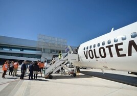 Primer vuelo de Volotea en el aeropuerto internacional de la Región de Murcia en 2019, cuando abrió la ruta con Asturias.