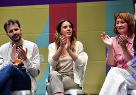 Irene Montero, junto a Sánchez Serna y María Marín, este viernes, en Murcia.